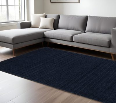 Navy Blue Wool Hand Tufted Area Rug