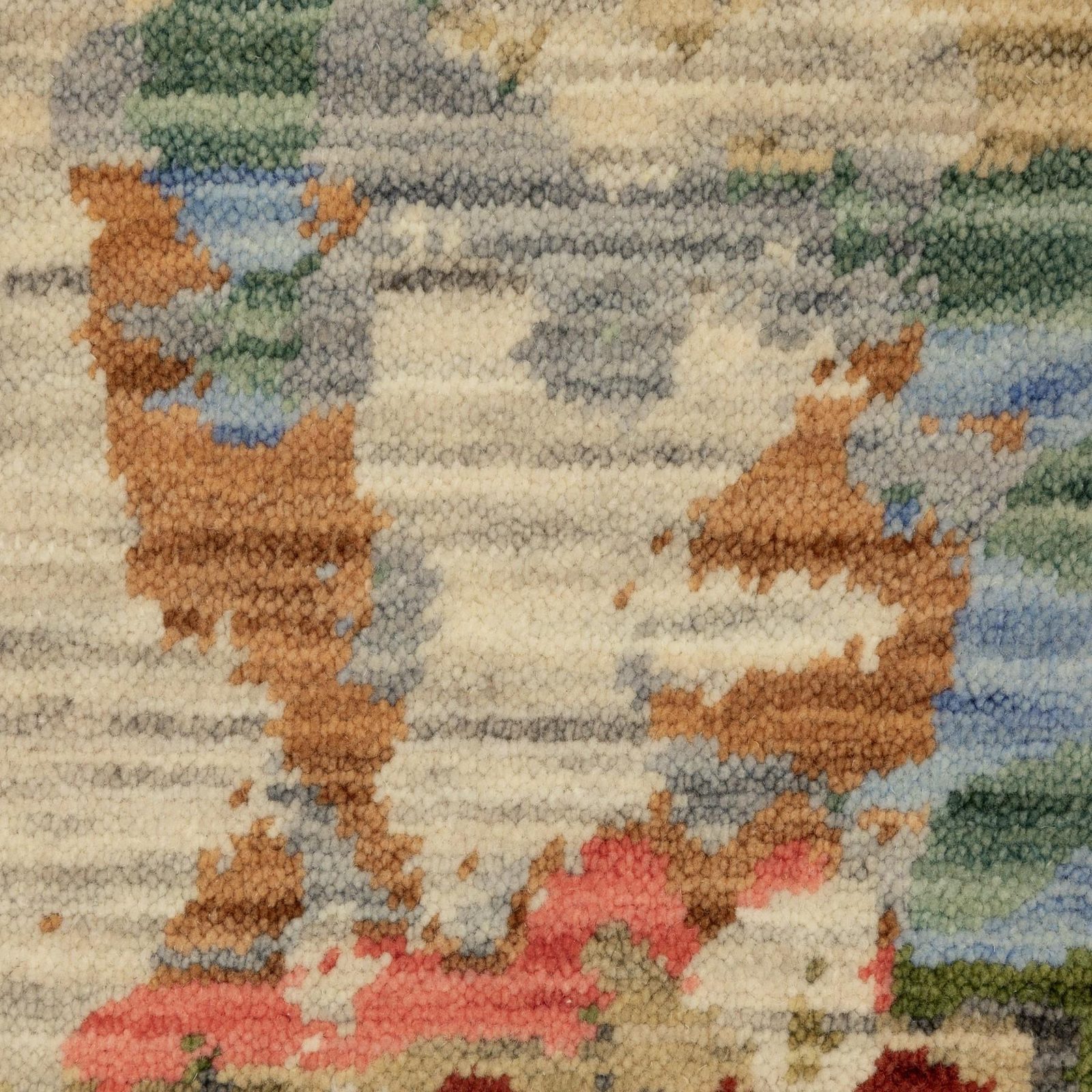 Beige Salmon Tan Abstract Wool Rectangle Area Rug With Fringe