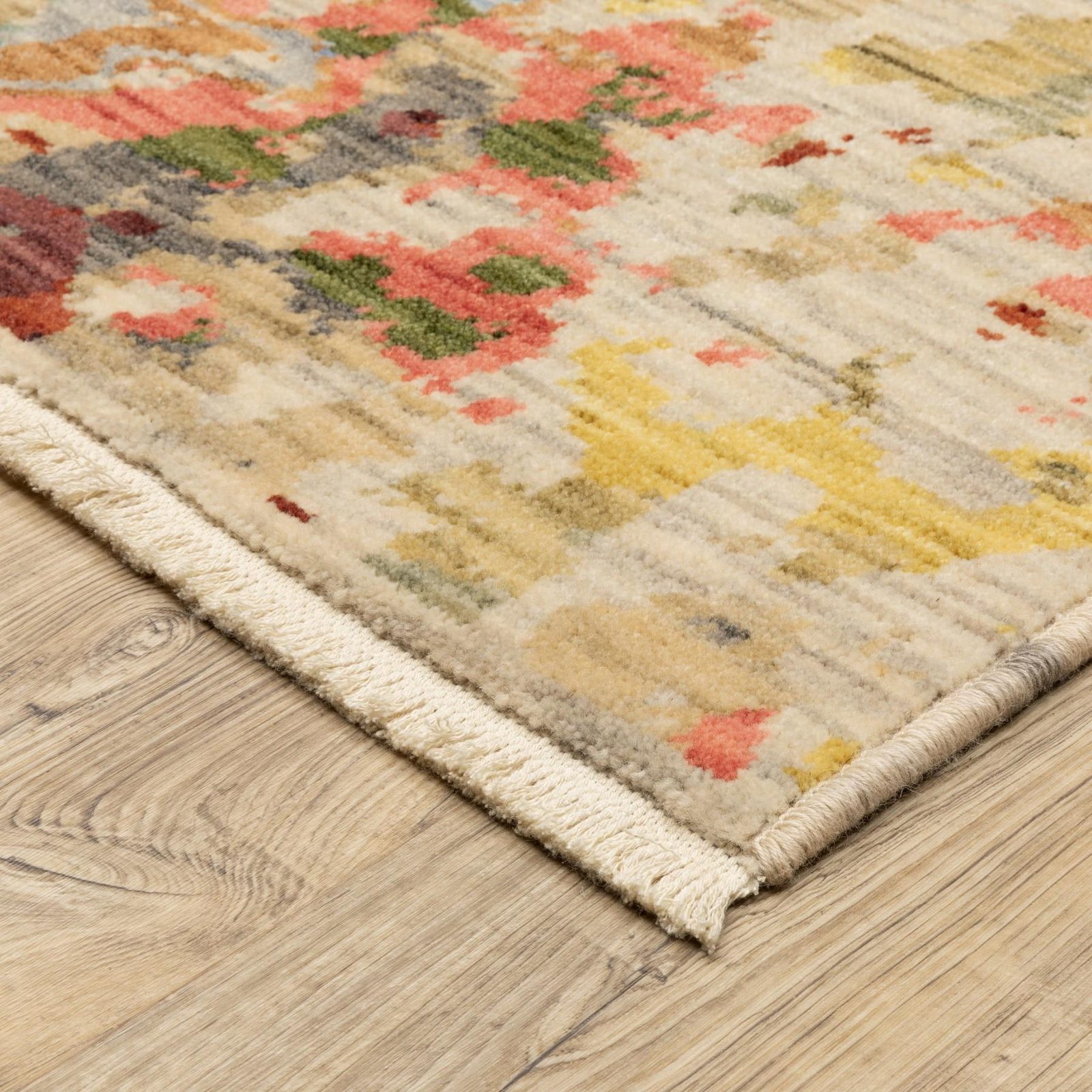 Beige Salmon Tan Abstract Wool Rectangle Area Rug With Fringe
