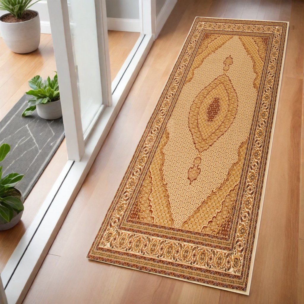 Rust and Gold Moroccan Polypropylene Area Rug, 2′ × 6′