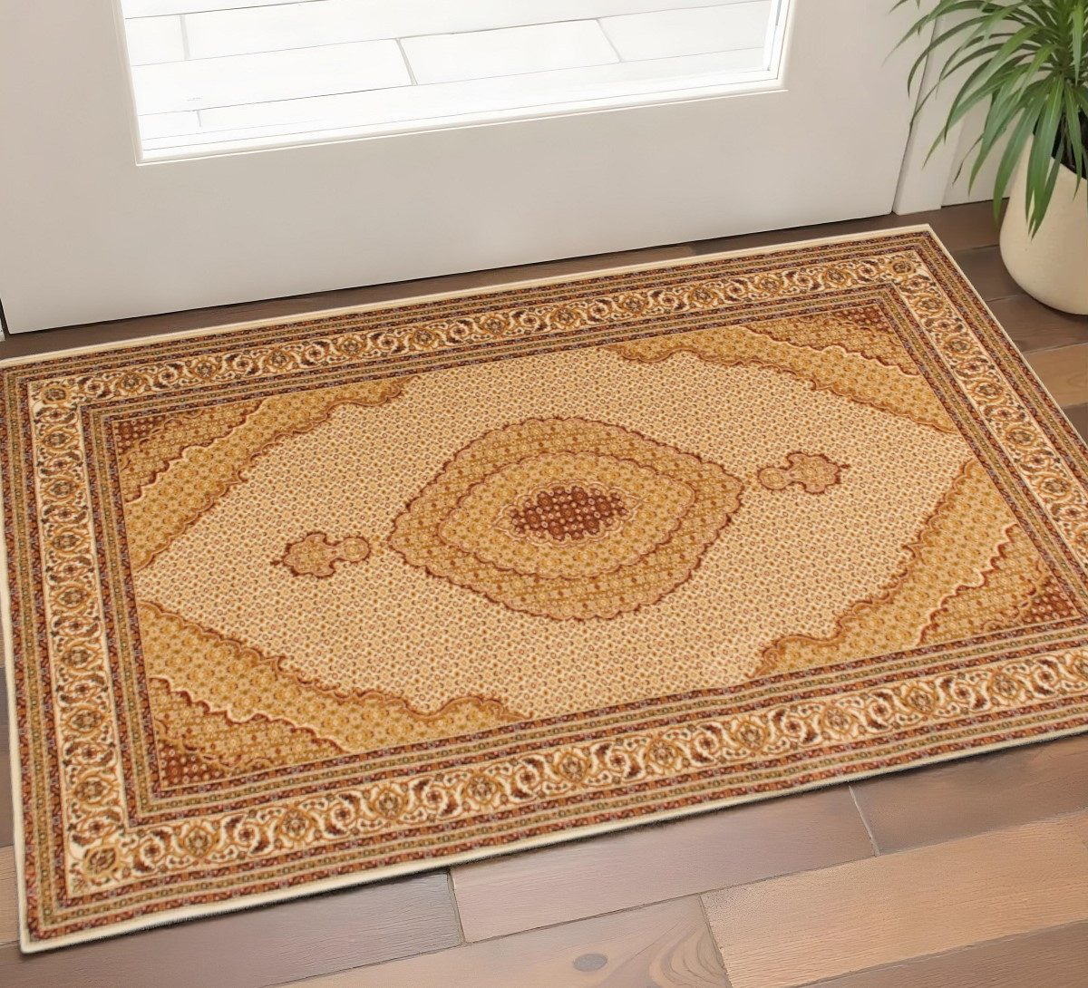 Rust and Gold Moroccan Polypropylene Area Rug, 2′ × 5′