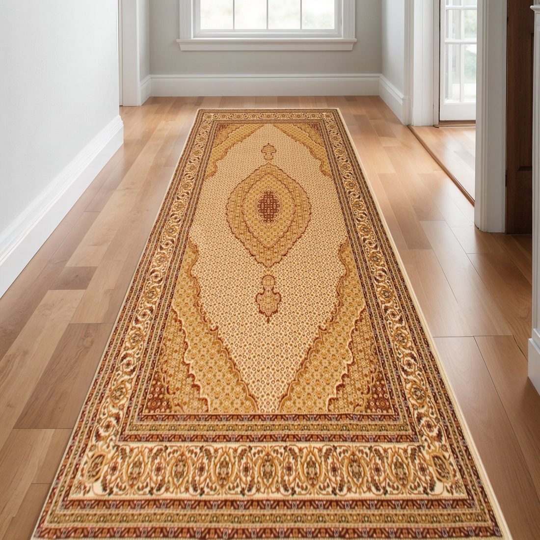 Rust and Gold Moroccan Polypropylene Area Rug, 2′ × 12′