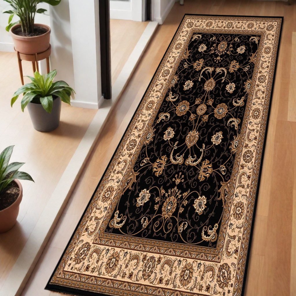 Beige and Blue Polypropylene Oriental Runner Rug, 2′ × 6′