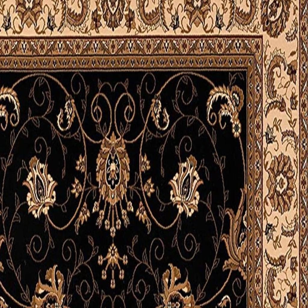 Beige and Blue Polypropylene Oriental Runner Rug