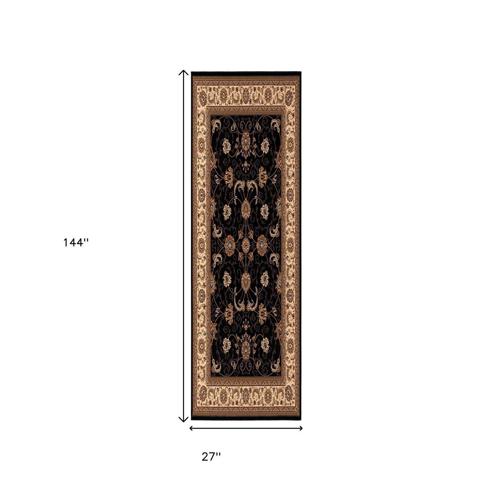 Beige and Blue Polypropylene Oriental Runner Rug