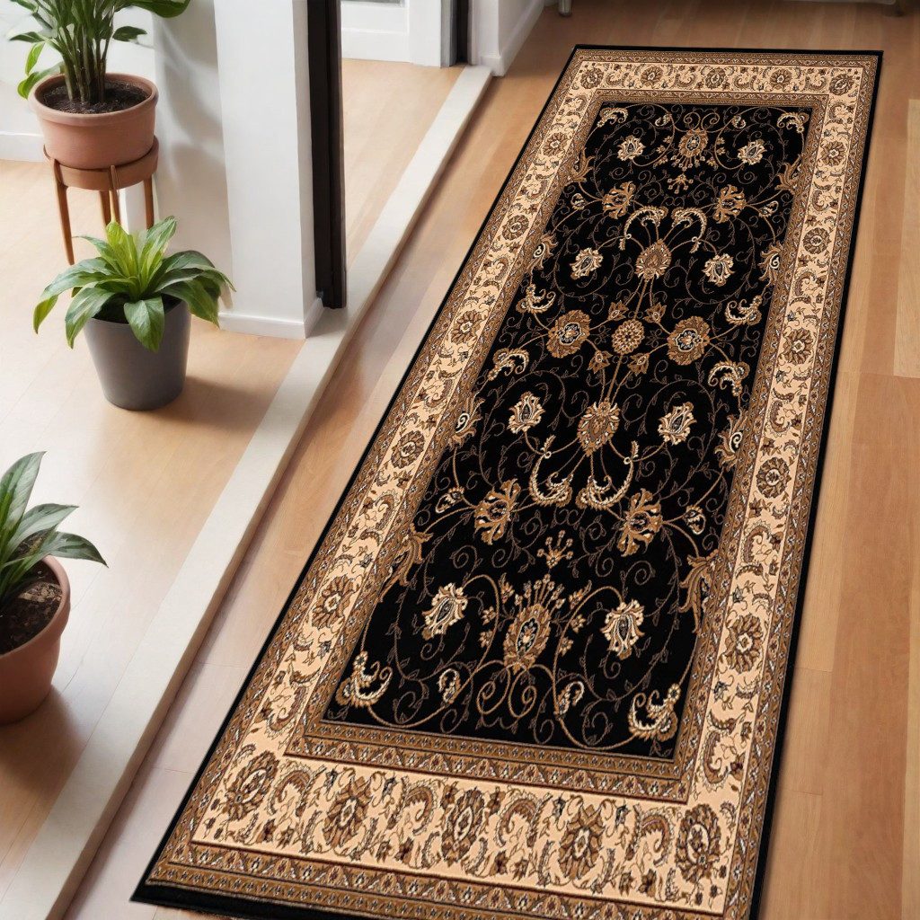 Beige and Black Polypropylene Oriental Runner Rug, 2′ × 6′