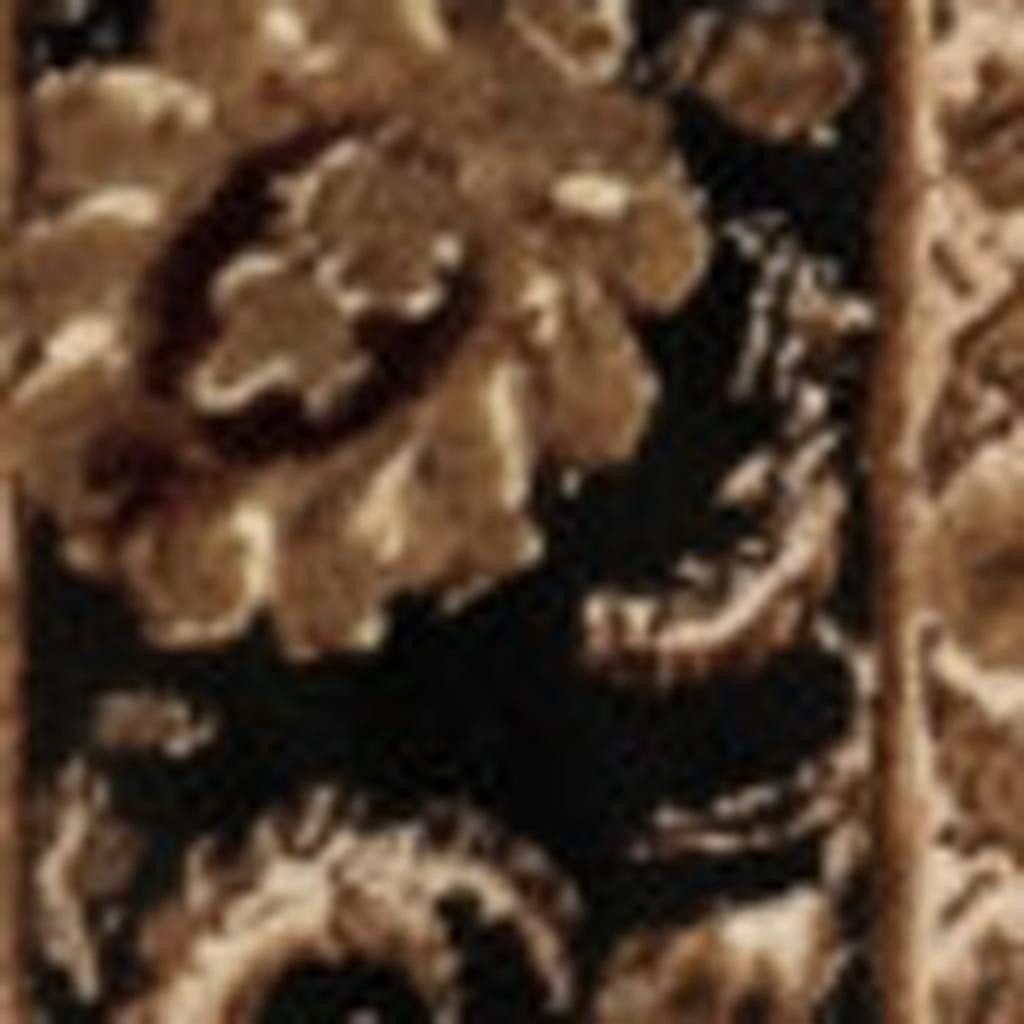 Beige and Black Polypropylene Oriental Runner Rug