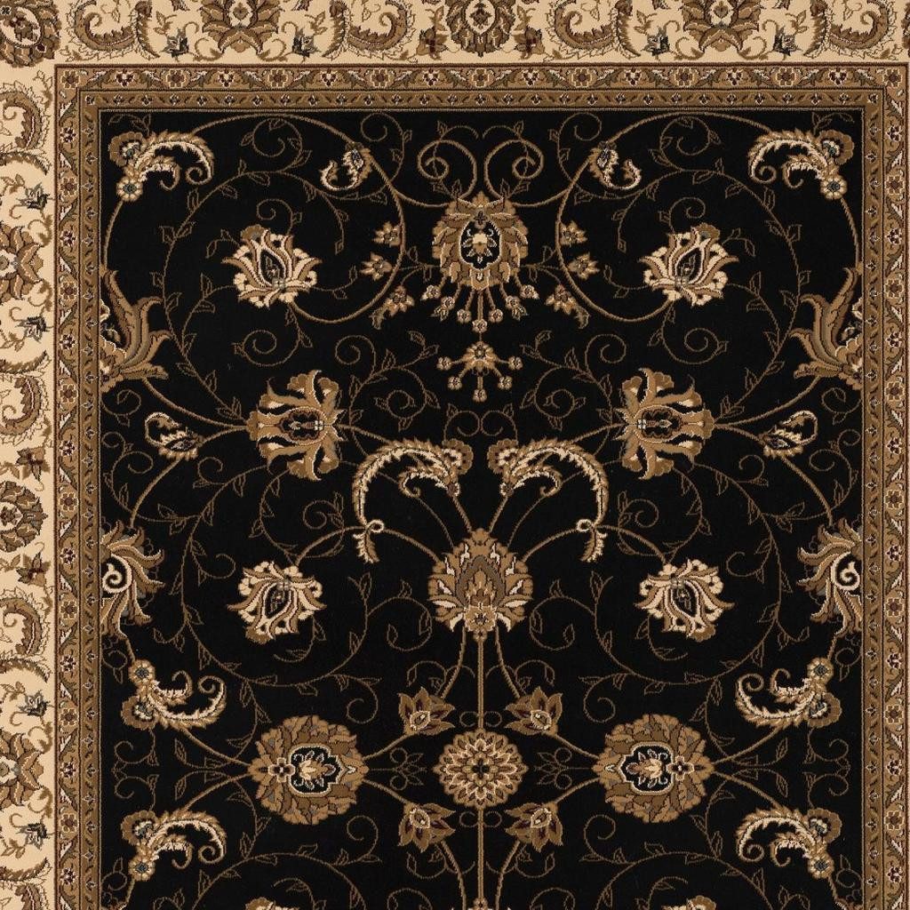 Beige and Black Polypropylene Oriental Runner Rug