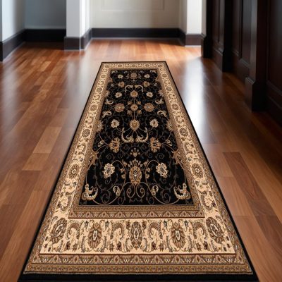 Beige And Cream Polypropylene Oriental Runner Rug