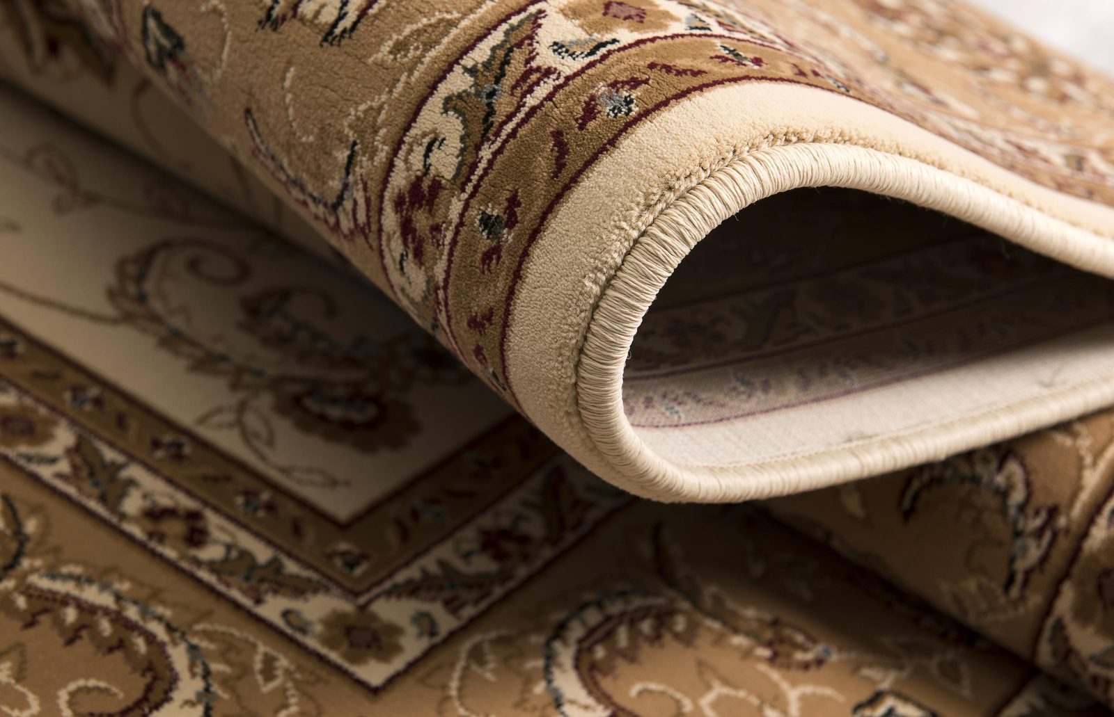 Beige And Cream Polypropylene Oriental Runner Rug