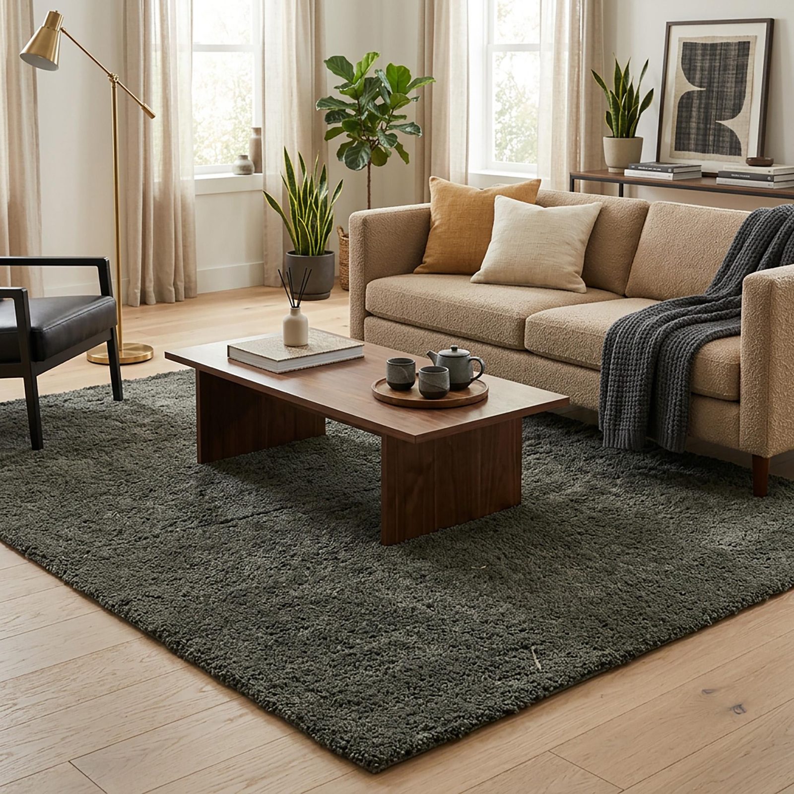 Dark Green Polypropylene Rectangle Area Rug