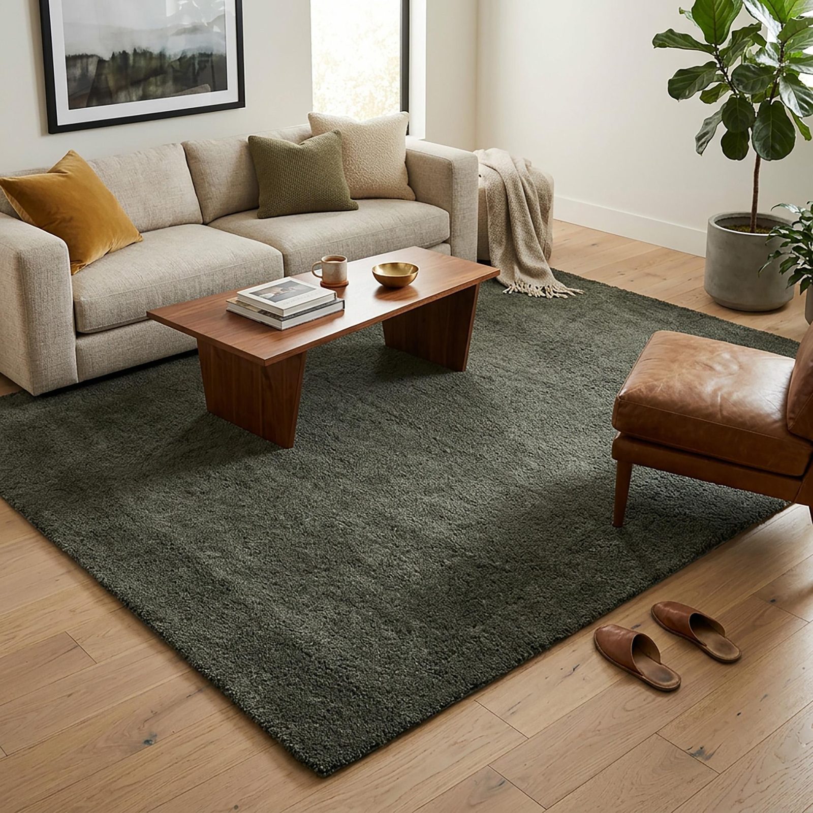 Dark Green Polypropylene Rectangle Area Rug
