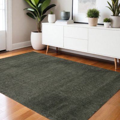 Dark Green Polypropylene Rectangle Area Rug