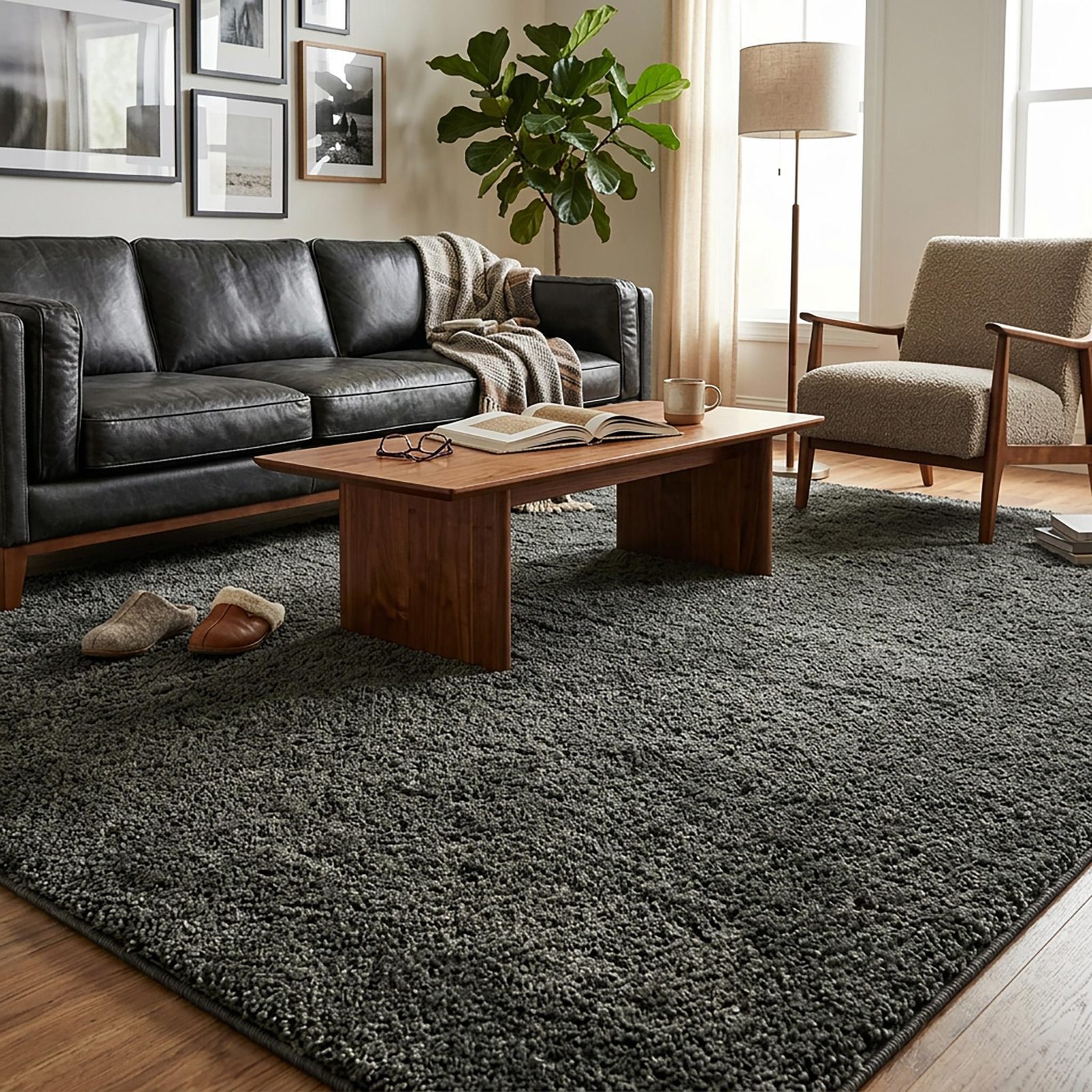 Dark Green Polypropylene Rectangle Area Rug