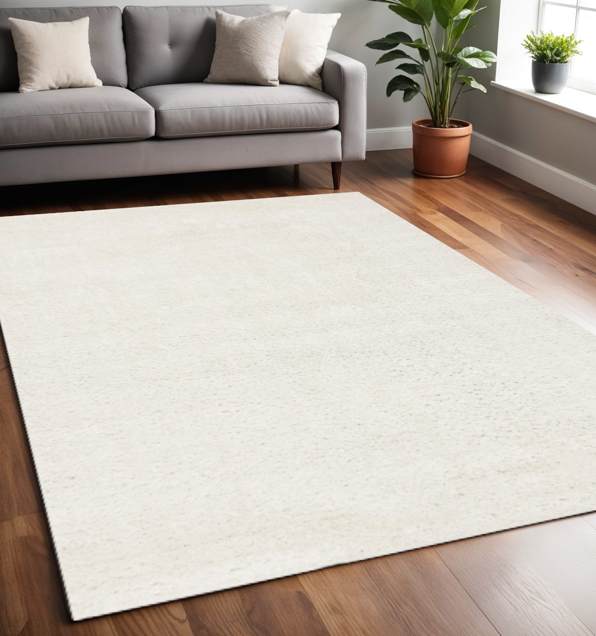 Modern Cream Polypropylene Rectangle Area Rug, 5′ × 8′