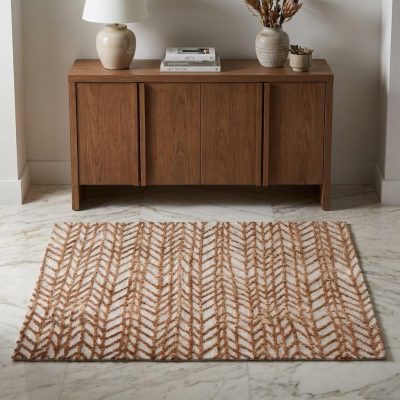 Brown and Tan Chevron Polyester Cotton Blend Area Rug