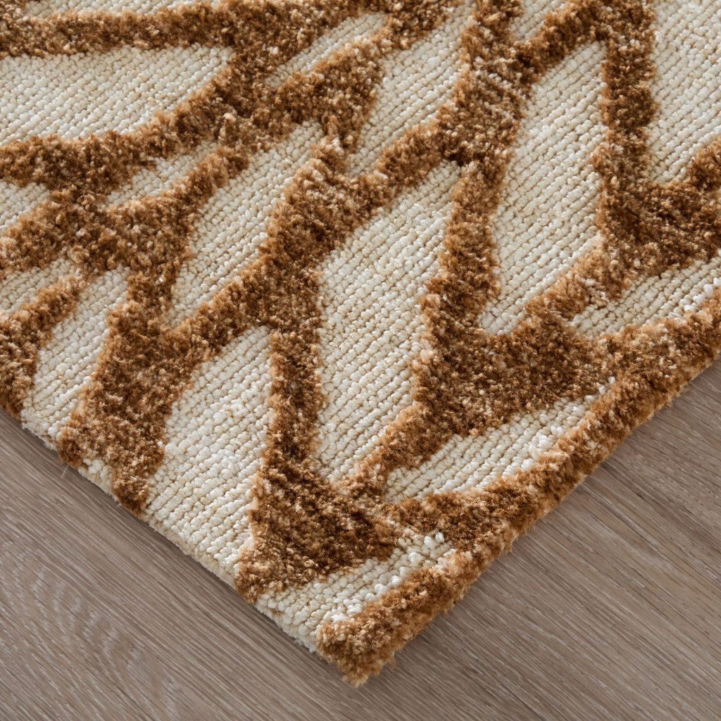 Brown and Tan Chevron Polyester Cotton Blend Area Rug