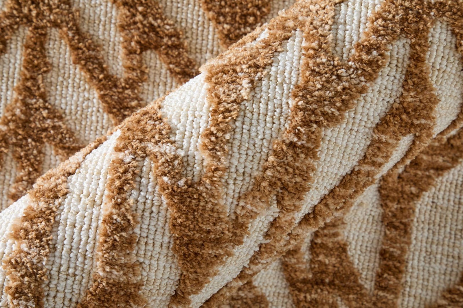 Brown and Tan Chevron Polyester Cotton Blend Area Rug