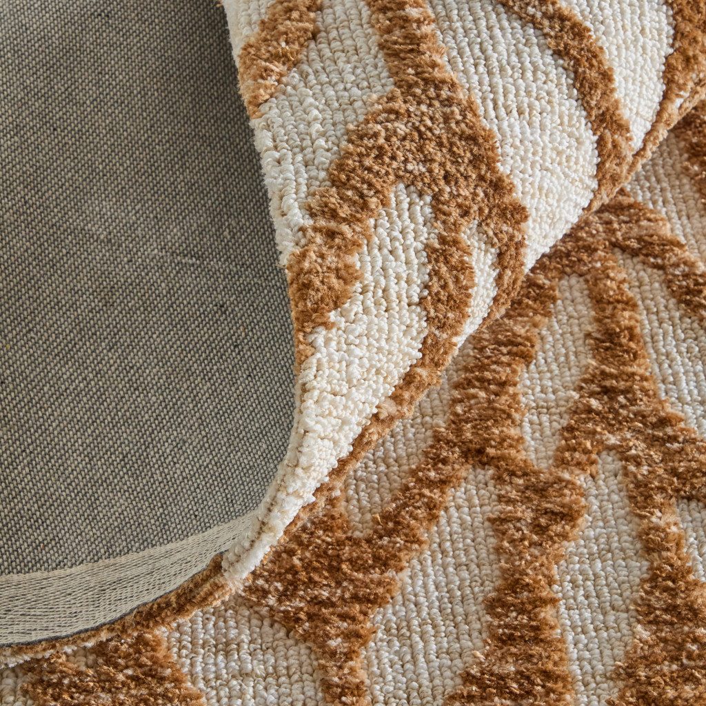 Brown and Tan Chevron Polyester Cotton Blend Area Rug