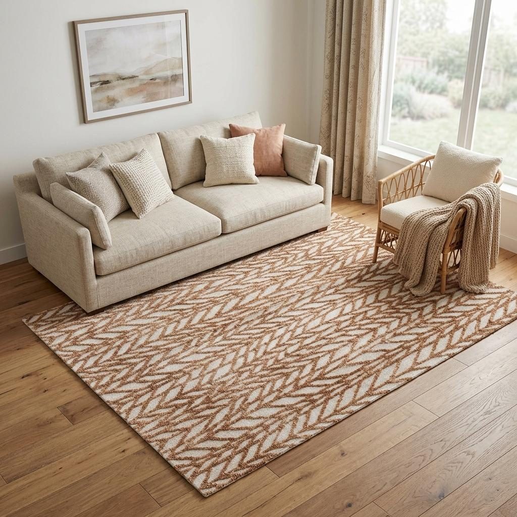 Brown and Tan Chevron Polyester Cotton Blend Area Rug, 5′ × 8′