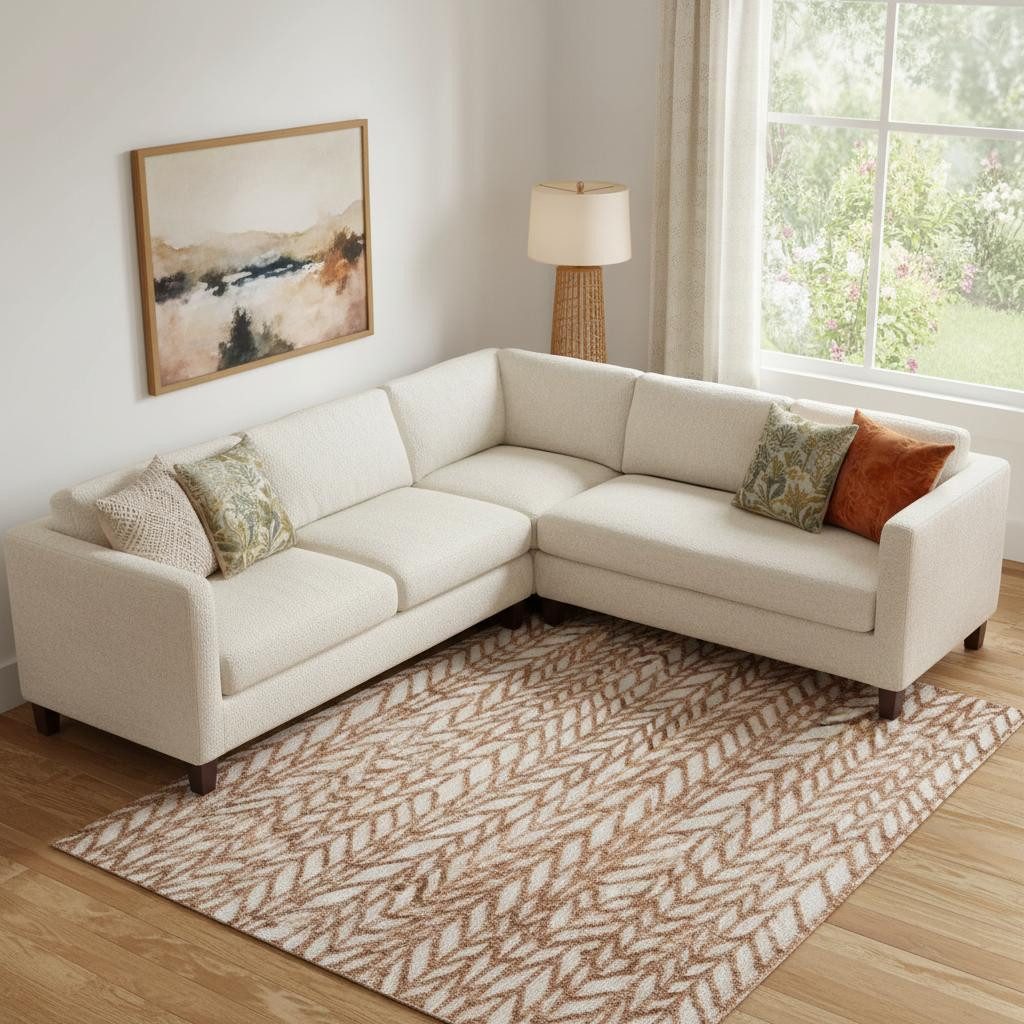 Brown and Tan Chevron Polyester Cotton Blend Area Rug, 9′ × 13′