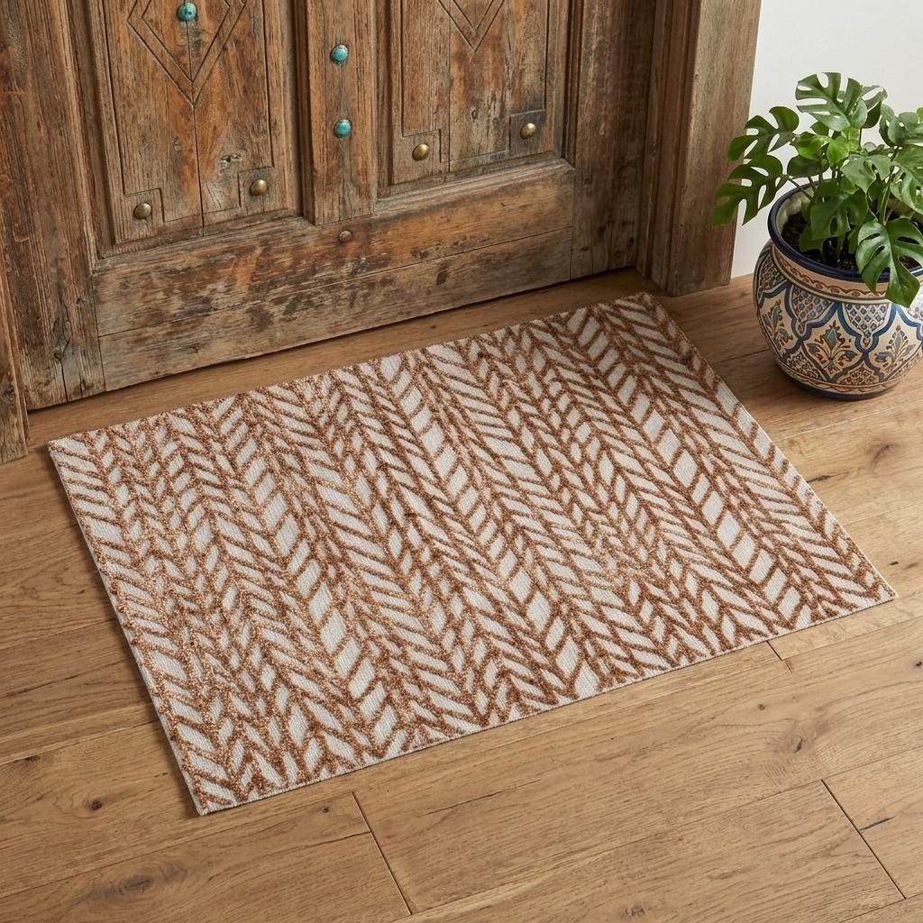 Brown and Tan Chevron Polyester Cotton Blend Area Rug, 2′ × 3′