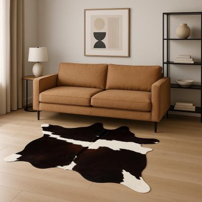 6′ X 7′ Brown and White Cowhide Print Area Rug