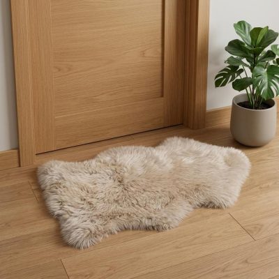 2′ × 3′ Taupe Sheepskin Animal Print Shag Area Rug
