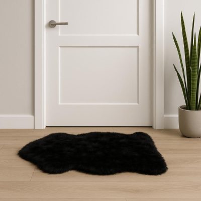2′ × 3′ Black Shag Sheepskin Area Rug