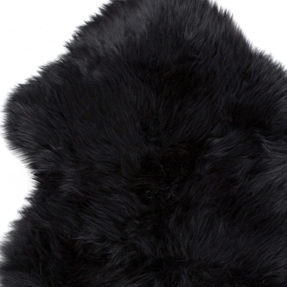 6′ Black Genuine Sheepskin Animal Print Shag Area Rug
