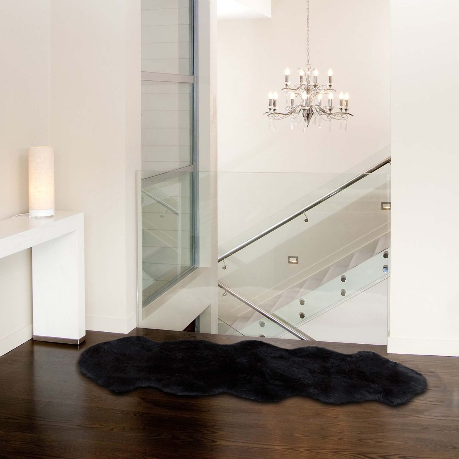 6′ Black Genuine Sheepskin Animal Print Shag Area Rug