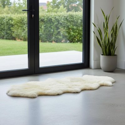 6′ Gold and White Wool Shag Sheepskin Runner