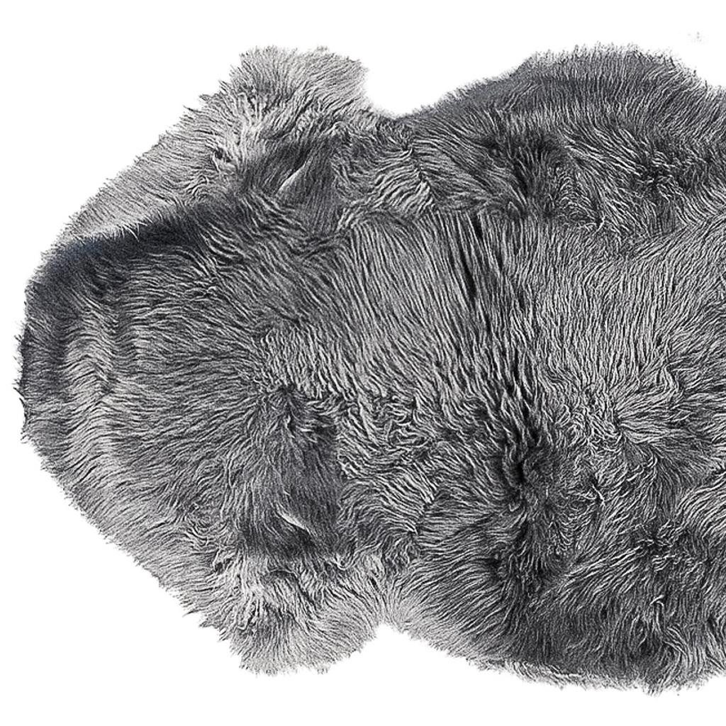 6′ Gray Genuine Sheepskin Animal Print Shag Area Rug