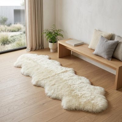 6′ Natural Genuine Sheepskin Animal Print Shag Area Rug