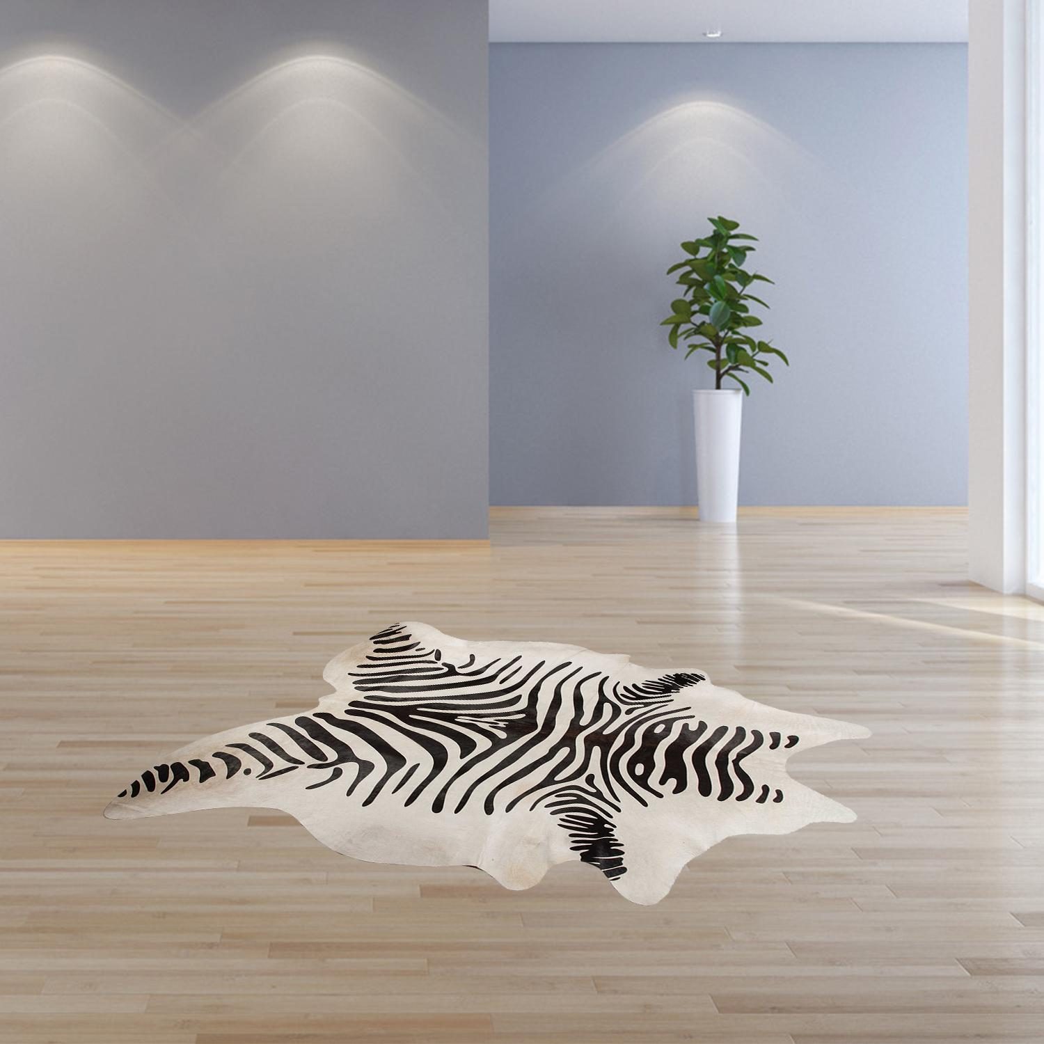 6′ X 7′ Black and Off-White Zebra Cowhide Area Rug