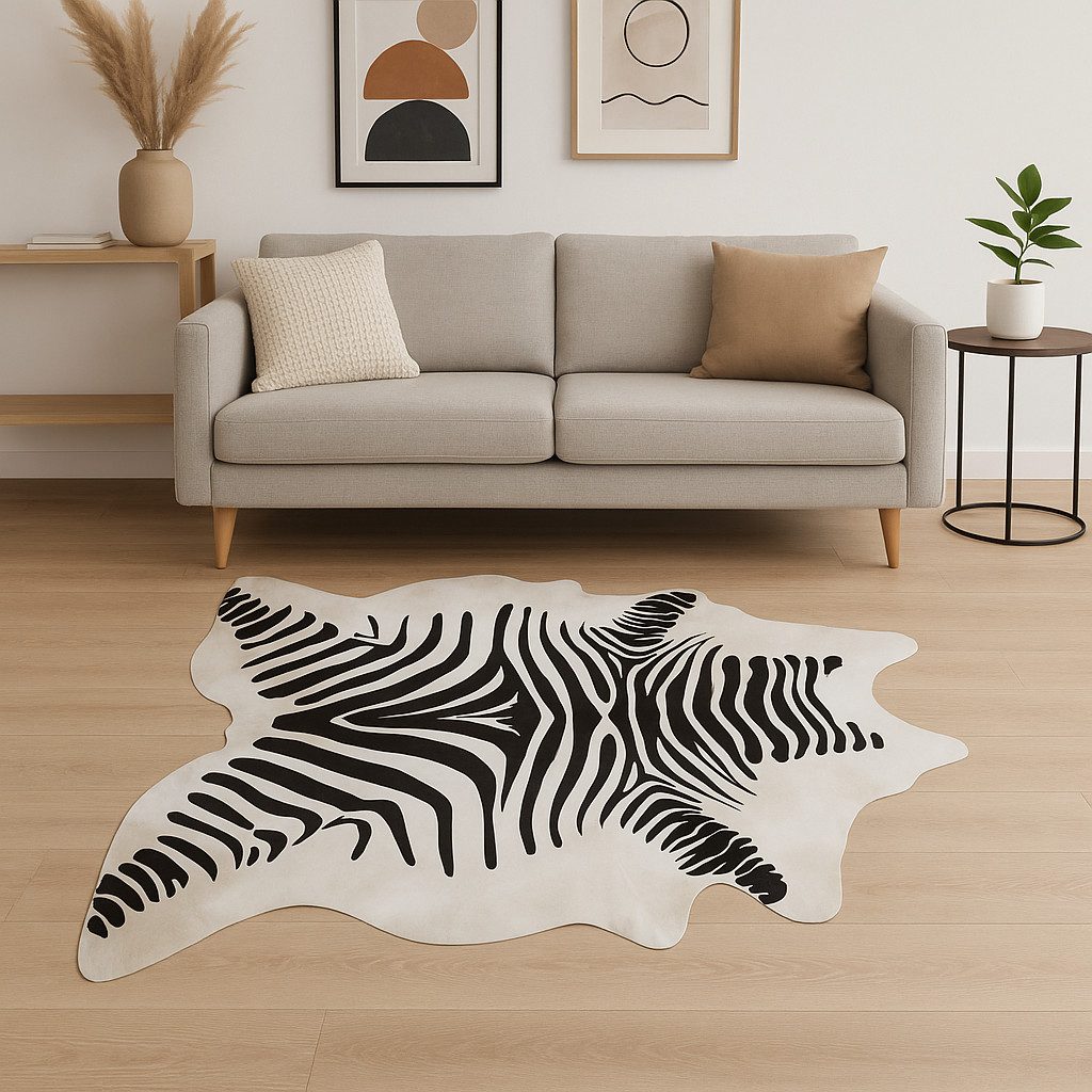 6′ X 7′ Black and Off-White Zebra Cowhide Area Rug