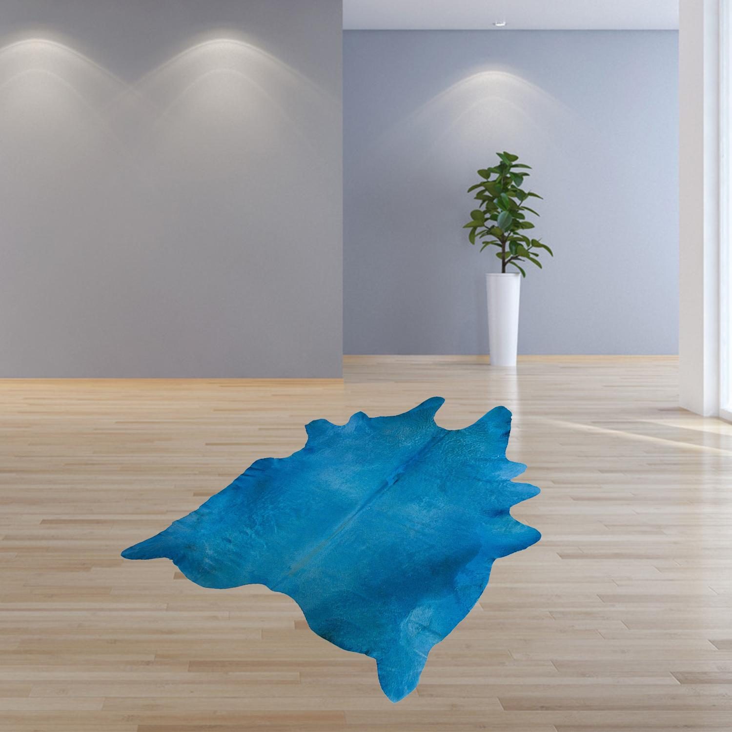 6′ X 7′ Blue Cowhide Area Rug