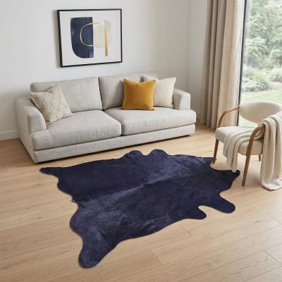 6′ X 7′ Navy Blue Cowhide Area Rug