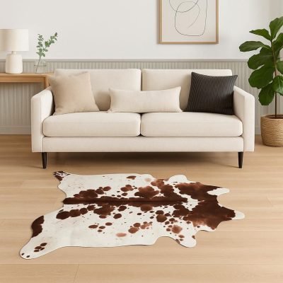 6′ X 7′ White Cowhide Print Area Rug