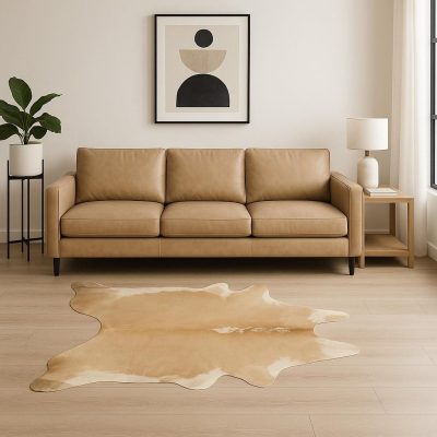6′ X 7′ Tan And White Cowhide Print Area Rug