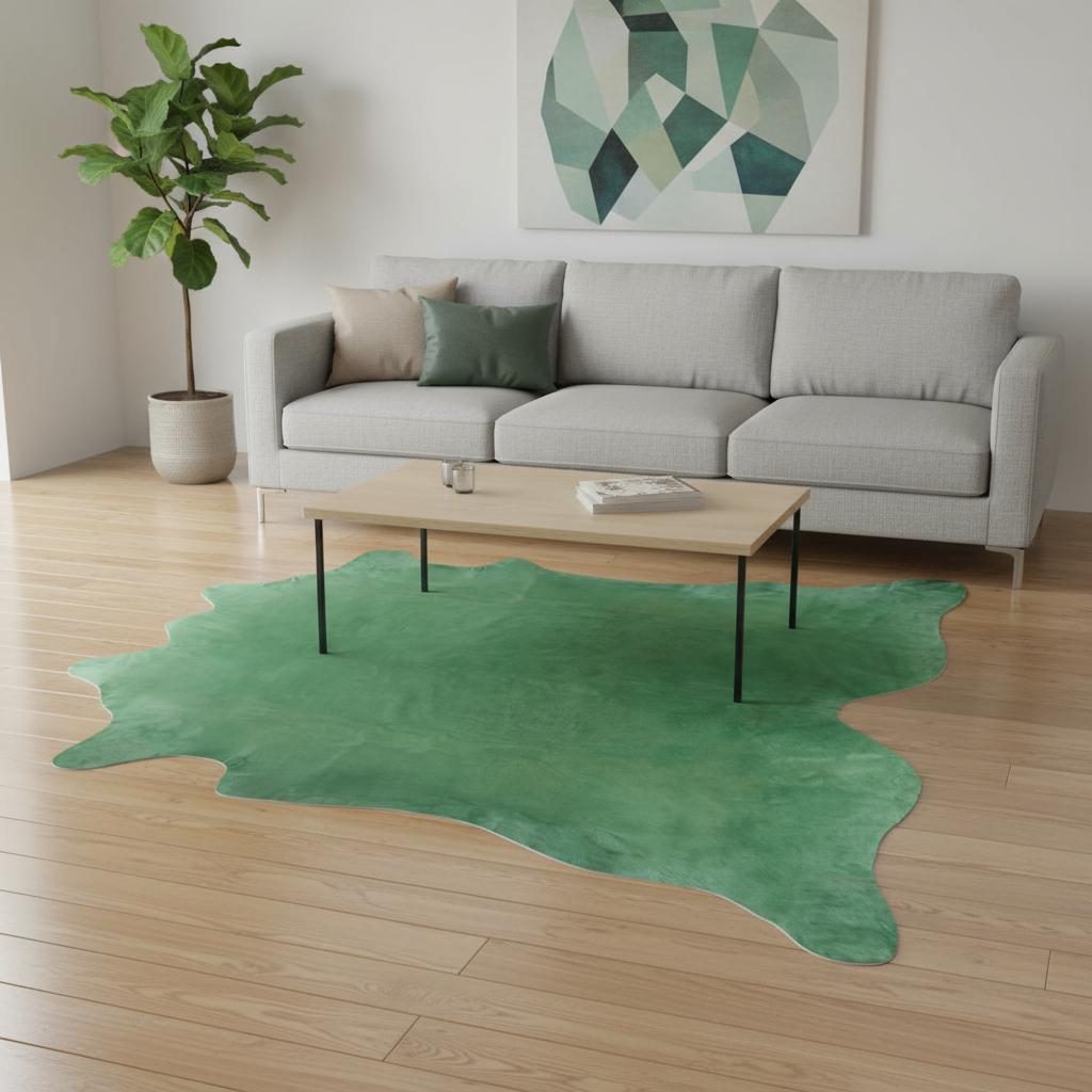 6′ X 7′ Green Cowhide Area Rug
