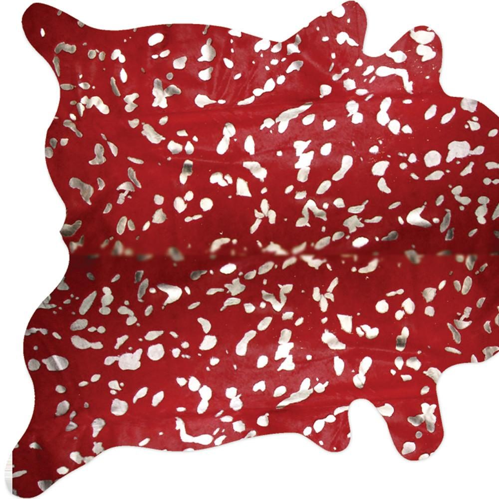 6′ X 7′ Red And Silver Cowhide Area Rug