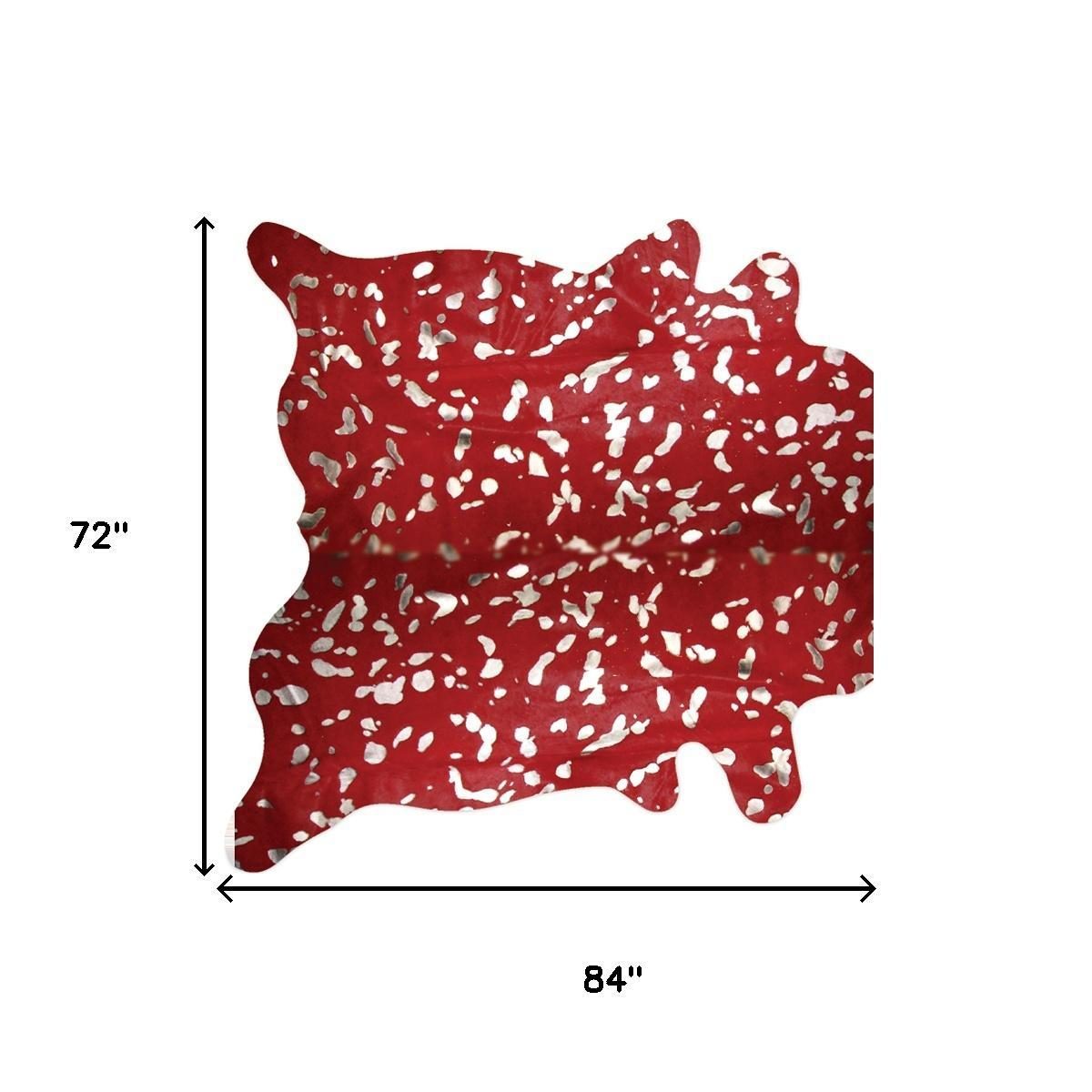 6′ X 7′ Red And Silver Cowhide Area Rug