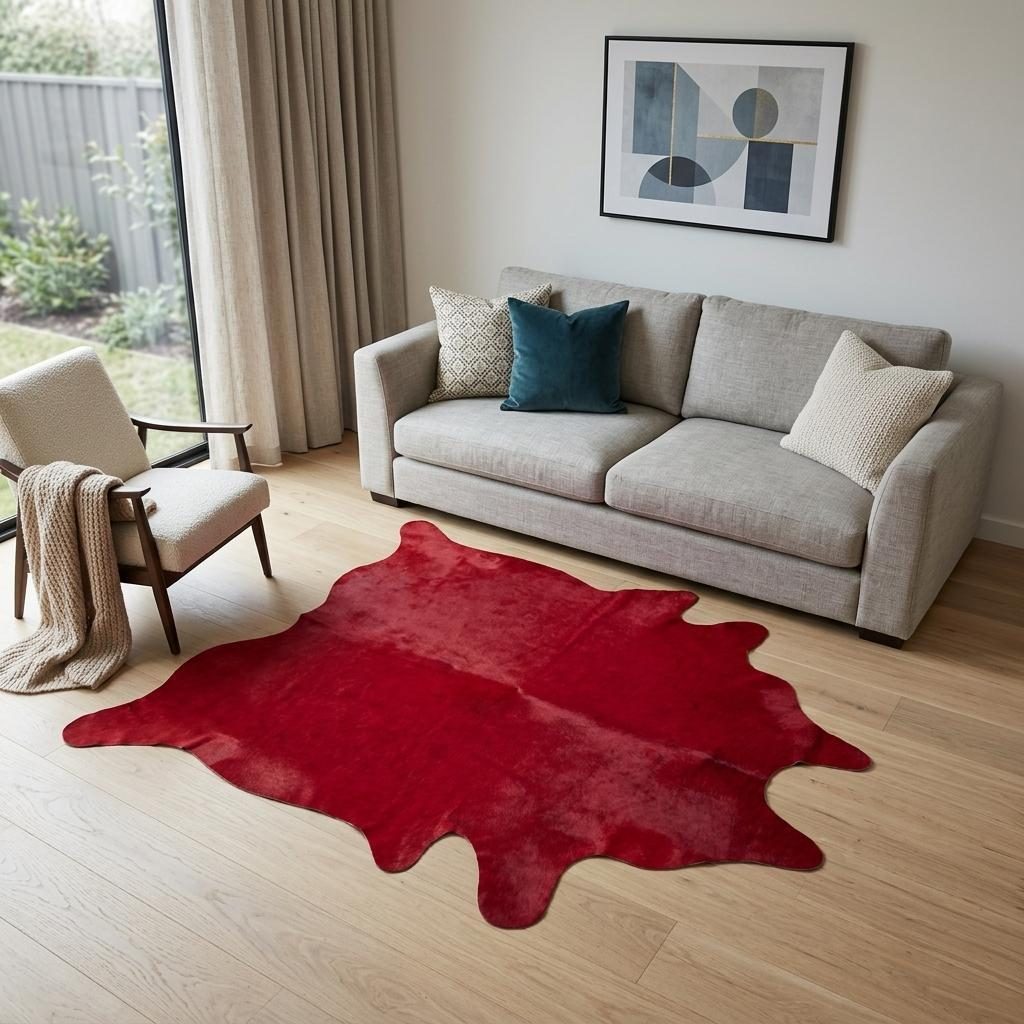 5′ X 7′ Red Cowhide Area Rug