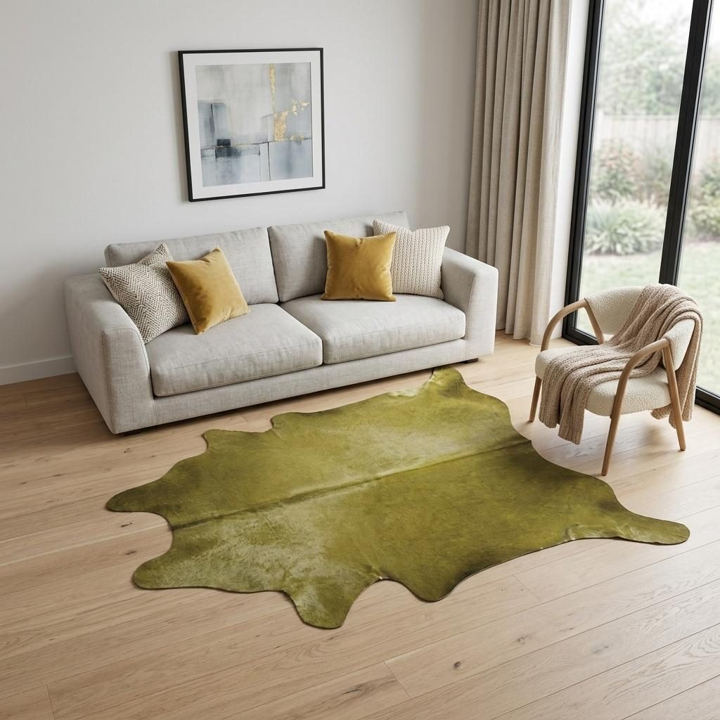 5′ X 7′ Lime Green Cowhide Area Rug