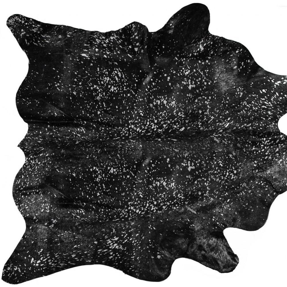 5′ X 7′ Black And Silver Cowhide Print Area Rug