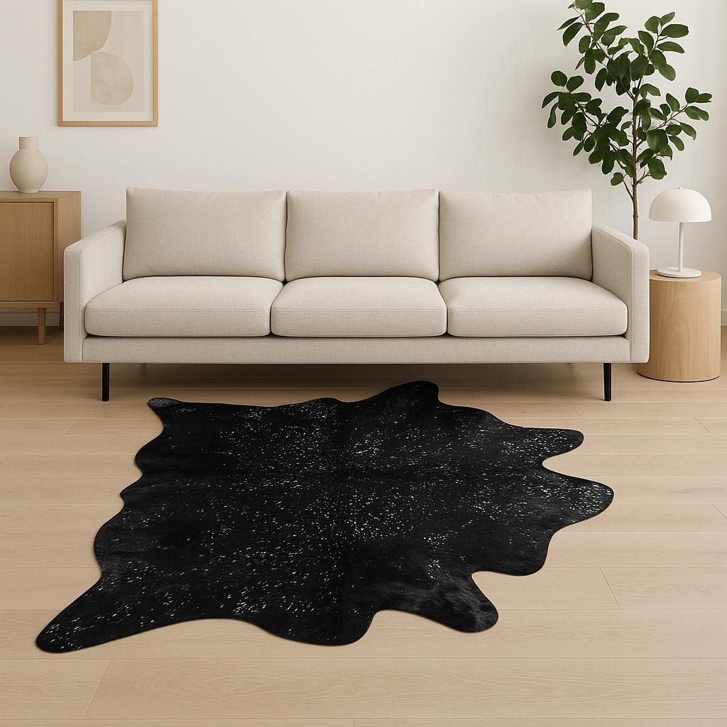 5′ X 7′ Black And Silver Cowhide Print Area Rug