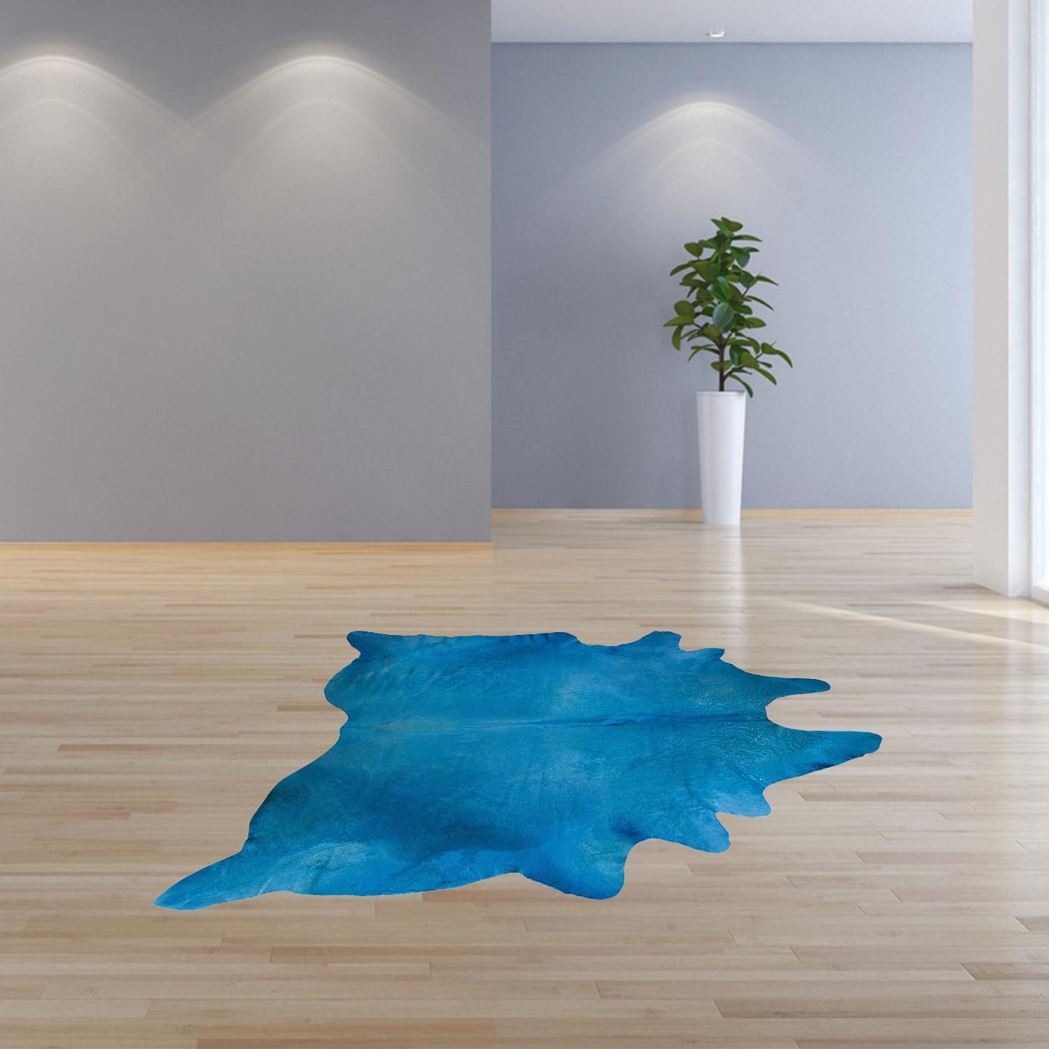 5′ X 7′ Blue Cowhide Handmade Area Rug