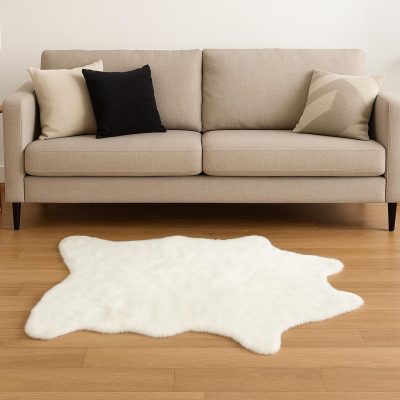 4′ X 5′ Off White Faux Cowhide Area Rug