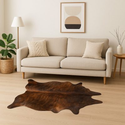 5′ X 7′ Brown And Black Cowhide Print Area Rug
